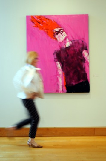Artist Leslie Nolan with "Freefall" at BlackRock Center for the Arts